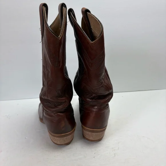 Abilene Brown Leather Cowboy Boots Western Embroidered Gum Oil Resistant Soles 7
